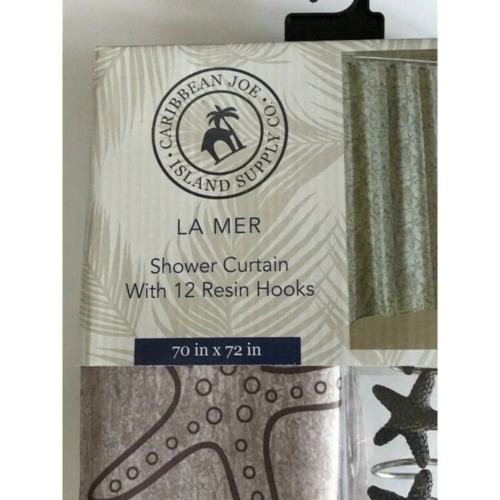 Caribbean Joe Fabric Shower Curtain w/ Hooks La Mer Starfish Beach Summer House